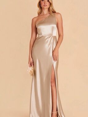 Birdy Grey - Kira Dress: One-Shoulder Satin Gown in Champagne Gold